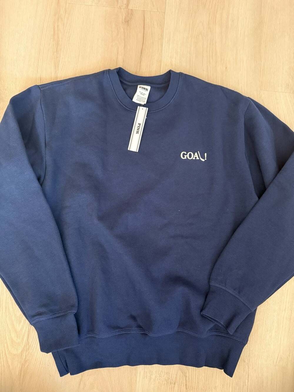 Victoria's Secret PINK Hockey Sweatshirt Size XS Navy Blue Crewneck NWT